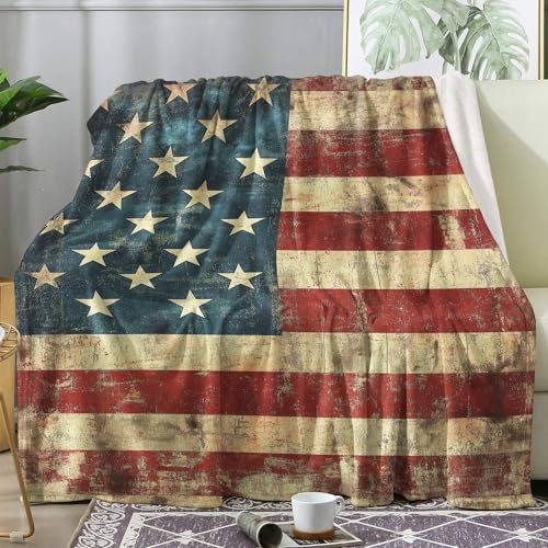 ZDABAOEC Plaid Polaire, Motif Drapeau Américain, Couverture Lit 1 Personne, Jete de Canape 130x150, Couvertures et Plaids Flanelle Ultra Doux
