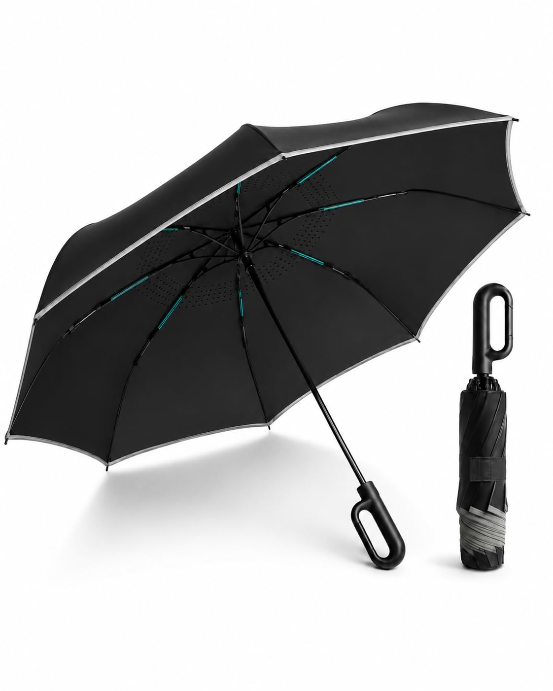 Xintianwang Stormguard Reverse Umbrella – Wind-Resistant Automatic Folding Umbrella with Reflective Trim & UV-Bl, Inverted Rain and Sun Parasol for Car, Men, Women