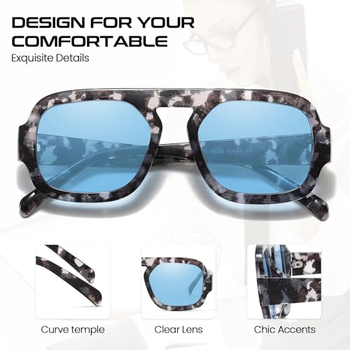 SODQW 2 Packs Trendy Square Sunglasses for Women Men, Vintage Square Aviator Sunglasses Fashion 70s Flat Top Shades4