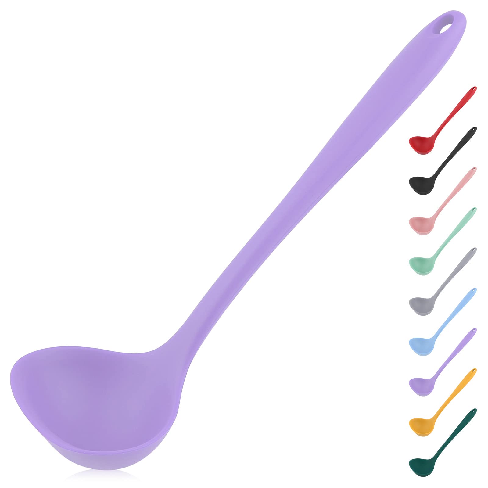 Silicone Ladle Spoon with Comfortable Grip - Seamless Rubber, Non Stick, Purple โ image 1
