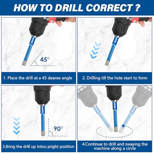 Image of Serplex 5Pcs Diamond Drill Bit 6-12mm Diamond-Coated Core Bits with 8mm Twist Drill, 1 /4 Inch Hex Shank, 5 /16 inch 1 /4 inch 3 /8 inch 1 /2 inch Dry Tile Drill Bit Set for Porcelain Tile Ceramic Stone Granite Marble