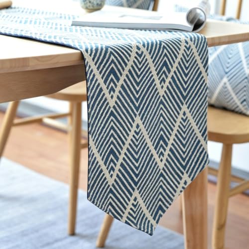 Chemin de table minimaliste moderne bleu pour décorer un piano