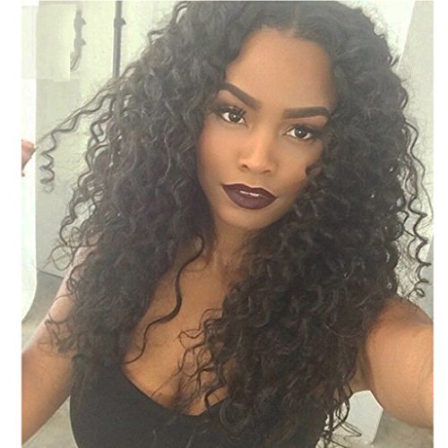 Premier Lace Front Wig Silk Top 130 Density Loose Curly Wigs Kinky Curly Glueless Front Lace Wigs for Women Human hair Natural Curl Human Hair Wigs for African American Women 16" #2 Dark Brown Wig