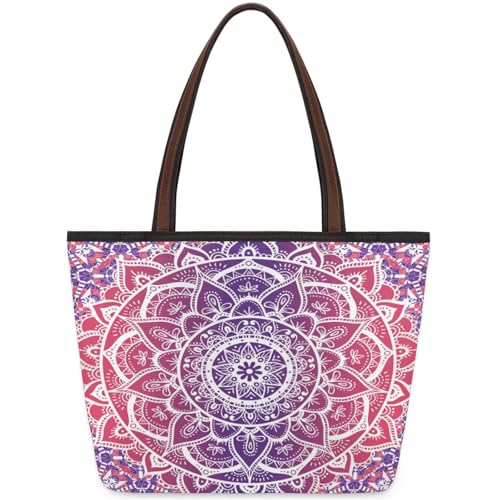Mandala Patterns Tote Bag Multi Pocket Zippered Beach Bag Lightweight Waterproof Handbag for Women Men Work Gym Travel Swimming Yoga Grocery Shopping M