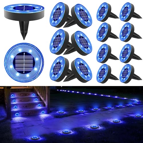 Joomer 2-in-1 Solar Lights Outdoor Waterproof 16 Pack 8 LED Blue