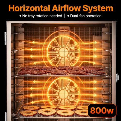 Image of HOPERAN 14 Tray Food Dehydrator Machine for Jerky, Fruit, Herb & Dog Treats | Stainless Steel, Digital Temperature & Timer Control, 2 Fans 800W, Quiet <48dB, Including 2 Mesh Screens & 1 Fruit Roll Tray