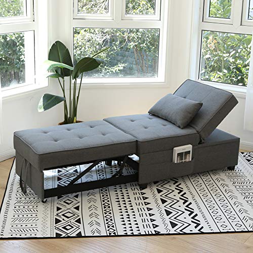 Zenosyne Sleeper Chair 4 In 1 Multi-Function Convertible Adjustable Guest/ Ottoman Bed With Linen Fabric Folding Futon Chair Lumbar Pillow For Living Room Bedroom（Grey） #TOP5