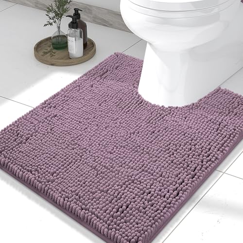 Smiry Luxury Chenille Toilet Rugs U-Shaped 24x20, Soft Absorbent Non-Slip Contour Bathroom Rugs for Toilet, Machine Washable Contoured Bath Mats, Deep Plum