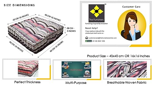 Image of Woven Quilted Floor Cushion 40x40x8 cm Multi Stripe with Cotton Filler Small Size for Seating, Patio Seat, Meditation, Yoga, Pooja, Guests, Living Room, Bedroom Size - 16x16x3 Inch