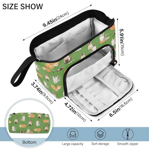 Image of Cat Print Big Capacity Pencil Pen Case Large Pencil Pouch | Portable Multi Compartment Zipper Pencil Bags Stationery Storage for Men Women College Office