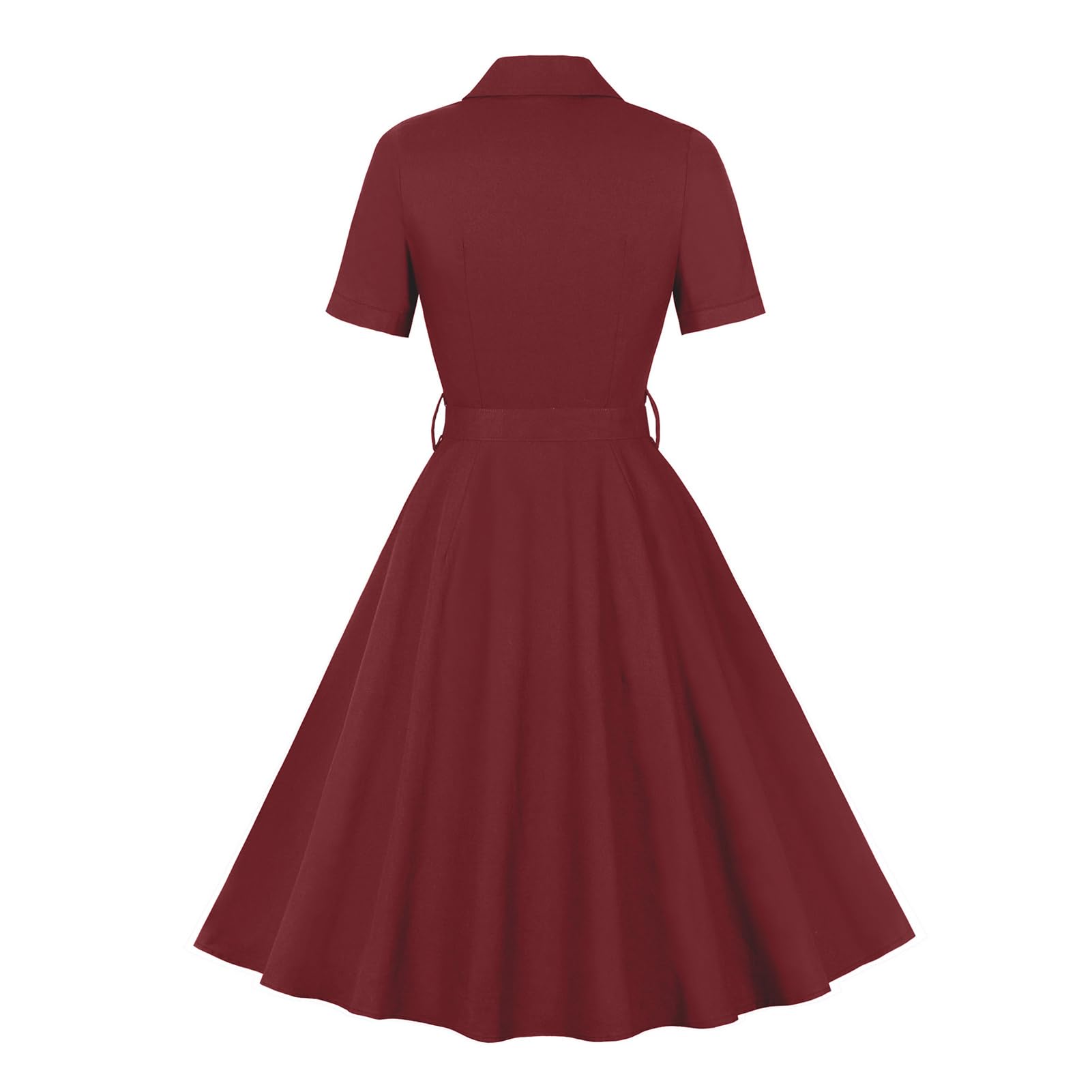ODIZLI Robe de cocktail rétro des années 1950 à manches courtes et revers cranté avec ceinture pour femme