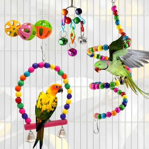 Image of Bird Toys Parakeets Cage Accessories: 8Pcs Parrot Toy Swing Ladder Natural - Small Birds Supplies for Cockatiel Conure Lovebird Budgie Canary Finches Quaker