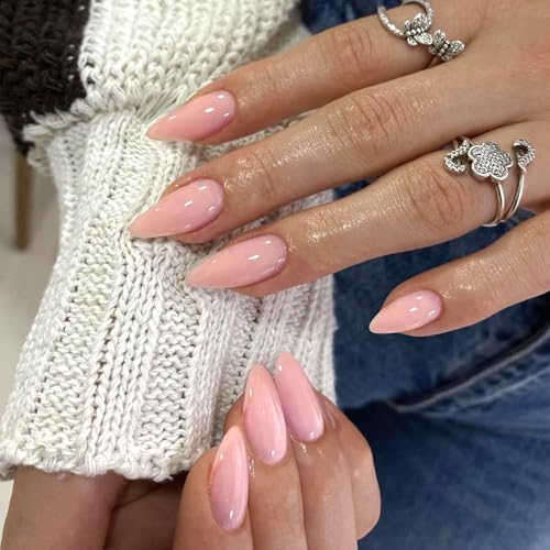 Ceboic 24 Pezzi Unghie Finte Adesive, Mandorla Rosa Stampa sulle Unghie, Medio Naturali Press on Nails, Riutilizzabile Acrilico Copertura Completa Artificial Unghie a Pressione per Ragazze e Donna