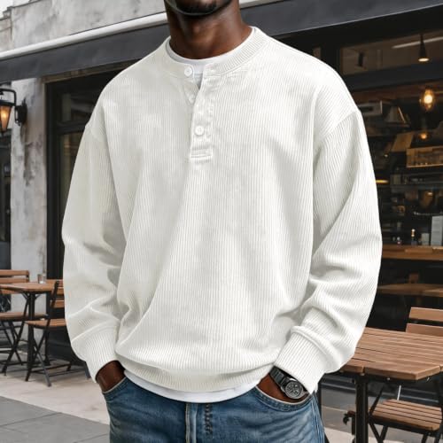 Corduroy Henley Shirts for Men Long Sleeve Casual Fall Shirt Pullovers - image 2