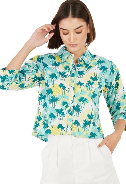 Image of ALL YOURS Women Women's Blue Boxy Floral Printed Casual Shirt (ALLSH5001 TUR XS)