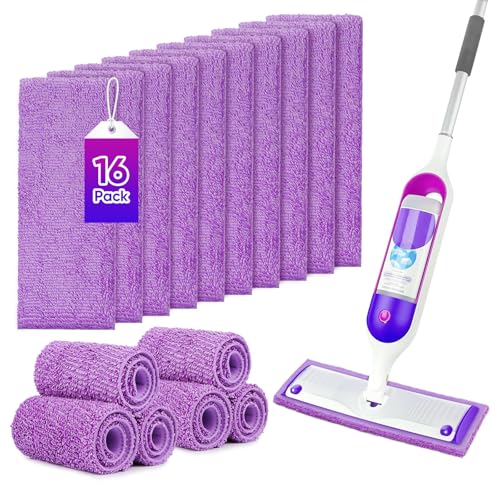 GLIMGLINT 16 Pack Reusable Microfiber Mop Pads Compatible with Swiffer PowerMop 13 -15 Spray Mop- Washable Pads for Multi-Surface Floor Cleaning