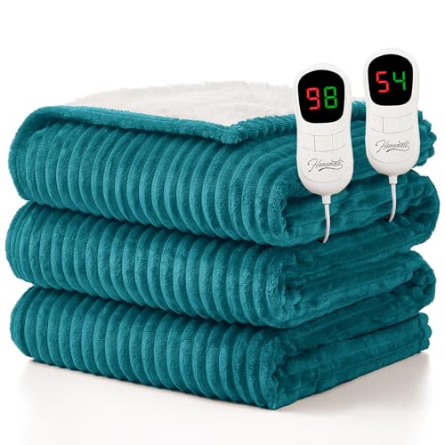 Image of Homemate Electric Heated Blanket King Size - 100 inchx90 inch Heating Blanket King Size Dual Control 1 /2 /4 /6 /8 Hours Auto-Off 10 Heat Level Over-Heat Protection Soft Flannel Sherpa ETL Certification