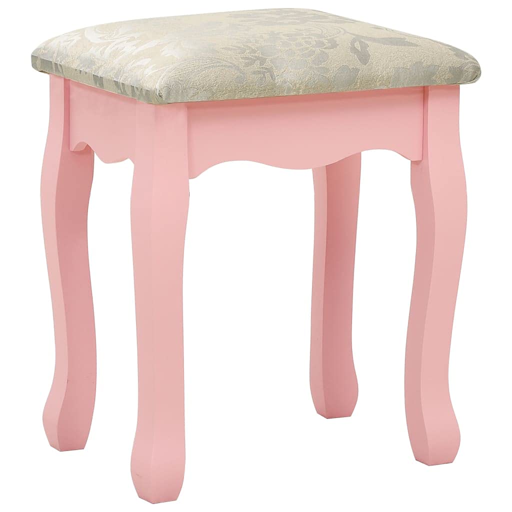 Juego de tocador con taburete de madera de paulownia rosa, 50 x 59 x 136 cm, con espejo, 1 cajón grande, 2 cajones pequeños, para dormitorio, baño, niña