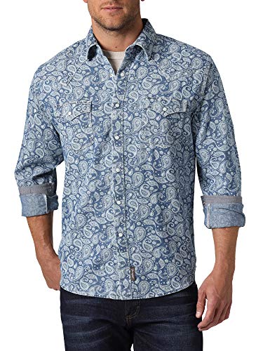 Wrangler mens Retro Two Pocket Long Sleeve Snap Button Down Shirt, Denim Paisley, X-Large Tall US
