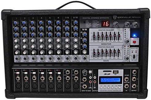 Rockville 12 Channel 4800w Powered Mixer, 7 Band EQ, Effects, USB, 48V (RPM109)