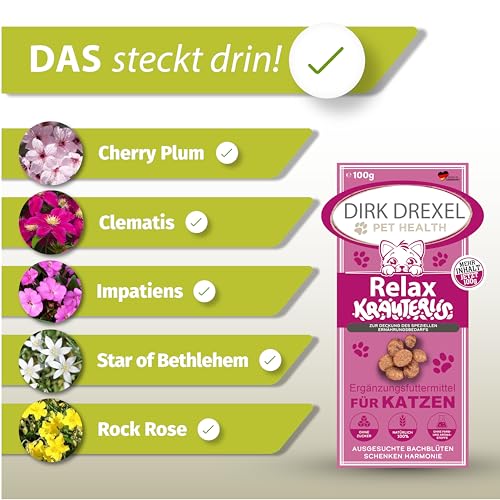 Dirk Drexel Relax Kräuterlis für Katzen 78g | Angst und Stress | mit Bachblüten | Innere Ruhe | Zur Harmonisierung | Beruhigungsmittel