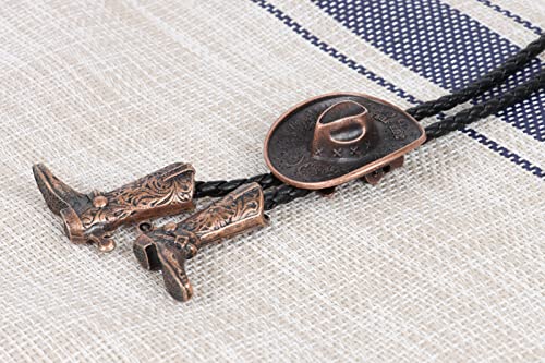 Image of Bolo Ties for Men Western - 3D Cowboy Hat Design With Vintage Boots, Western Bolotie Bola Tie