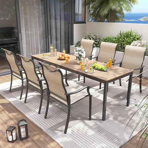 Image of UDPATIO Patio Dining Chairs Set of 6, High Back Wide Seat Outdoor Furniture Chairs with All Weather Breathable Textilene, for Garden Lawn, Brown