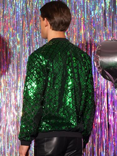 Image of Lars Amadeus Argyle Sequin Bomber Jacket for Men's Party Club Shiny Baseball Varsity Jacket