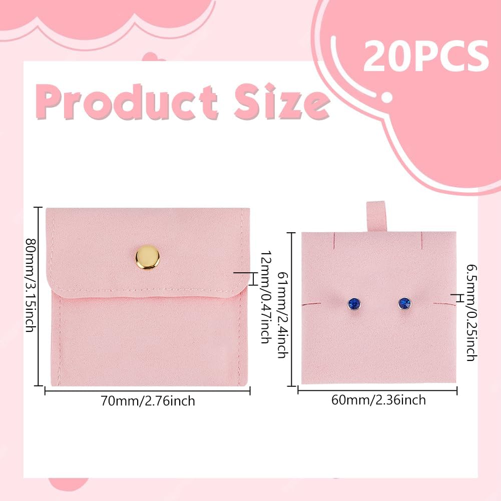 UNICRAFTALE 20Pcs Jewelry Pouches with Insert Pad Microfiber Pearl Pink Jewelry Packaging Bag with Snap Button Rectangle Portable Jewelry Gift Bags for Rings Necklaces Earrings Bracelets 7x8cm