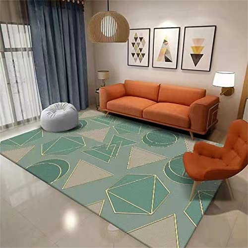 Descente de lit chambre tapis lavable vert géométrique 70x140 - 2