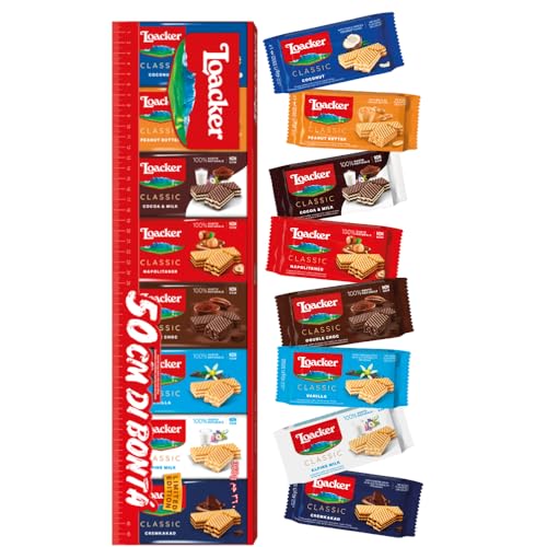 Loacker di Bontà Mix (50cm, 360g) • Geschenkbox mit knusprigen Waffelspezialitäten und Cremesorten wie Haselnuss, Vanille, Kokos & Schokolade • Waffel Snackbox