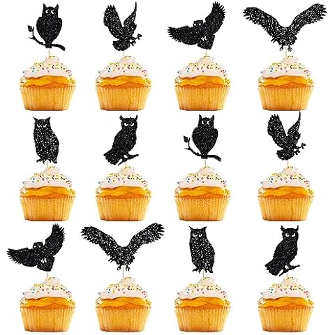 Naicaek 12 PCS Owl Cupcake Topper，Happy Birthday Cake Picks，Owl Themed Baby Shower Party cake Decor,Boys Girls Halloween Birthday Party Decorations Supplies Cover