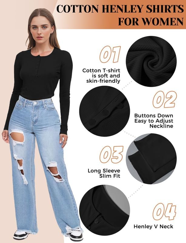 YOGINGO Long Sleeve Shirts for Women, Womens Henley Shirt,Fall Winter Top Women for Cocktail Party - Image 4