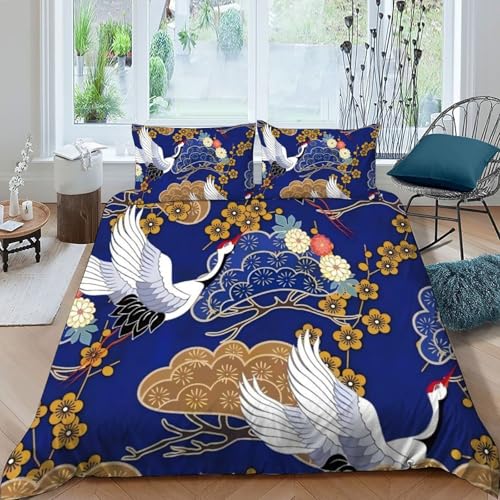 Housse de couette microfibre de qualité supérieure parure de lit motif grue blanche