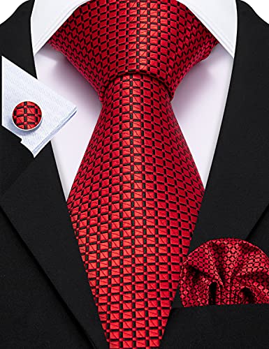 Image of Barry.Wang 6 PCS Men Ties Set Silk Business Fashion Woven Necktie Handkerchief Cufflinks Paisley Stripe Wedding Party