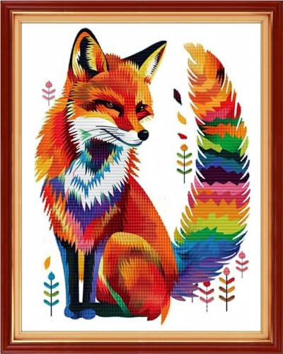 Image of Artvxeay Stamped Cross Stitch Kits | Embroidery Kits for Beginners Craft Kit Needlepoint for Adults Supplies DIY 11CT-(Colorful Fox 16x20 inch)