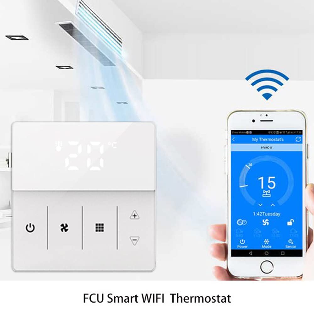 Smart WiFi Termostato Aria Condizionata Termostato Fan Coil per Raffreddamento Riscaldamento LED Touch Screen Controllo della Temperatura, Compatibile con Amazon Alexa, Smart Life APP