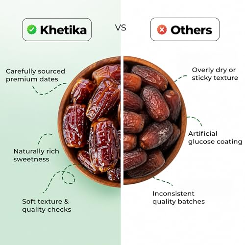 Image of Khetika Premium Arabian Dates 500g | Khajur, Khajoor | Dry Fruits | Dates in Fresh | Healthy Snacks | Rich in Fibre | No Added Sugar