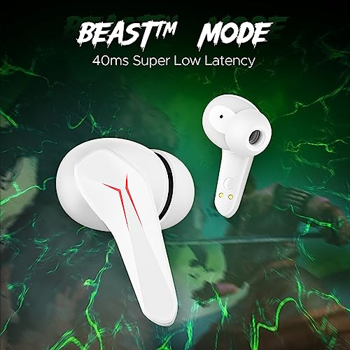 Image of Boat Immortal 141, ENx Tech, 40HRS Battery, Low Latency Mode, Fast Charge, IPX4, IWP Tech, RBG Lights, v5.3 Bluetooth Earbuds, TWS Ear Buds Wireless Earphones with mic, Gaming Earbuds (White Sabre)