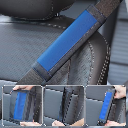 COFIT Gurtpolster Auto für Kinder Erwachsene, Sicherheitsgurt Polster Mikrofaser Leder, Anschnallgurt Schutz Weich, Autogurt Hals Gurtschutz LKW SUV Wohnwagen Zubehör Innenraum, 2 Stück, Blau
