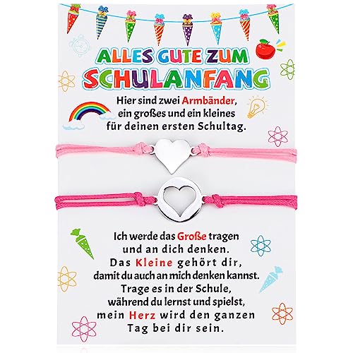 HOWAF 2 Schulkind Armband Mädchen Geschenke zur Einschulung, Armband Schulkind Mama Armbänder Einschulung Geschenk Karte Erster Schultag Schultüte Füllung Schulanfang Classroom Decorations