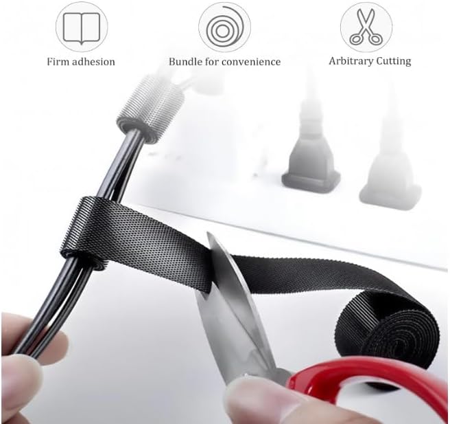 Reusable Cable Tie Roll with Hook & Loop – Adjustable Cord Organizer Tape for Wires, Desk Setup, Home & Office Cable Management (Black)
