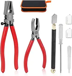 8pcs, Cortador de Vidro, Alicate de Corte de Mosaico com Raspadores, Alicate de Corte de Mosaico de Vidro, Vermelho, Cortador de Vidro e Espelho
