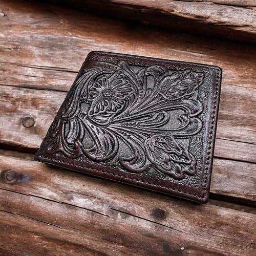 Men’s Short Leather Wallet – Laser Cut Floral Pattern Bifold in Multiple Colors – Compact Western Wallet for Cowboys, Ranchers & Everyday Carry2