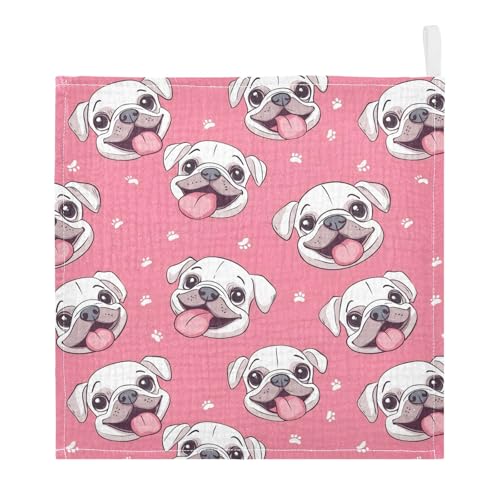 vvfelixl Baby Muslin Washcloths Cartoon Funny Dog Baby Burp Cloths Cotton Babys Face Towel for Newborn Infants Boys Girls Soft and Absorbent 11.8 X 11.8 in, 3 Pack