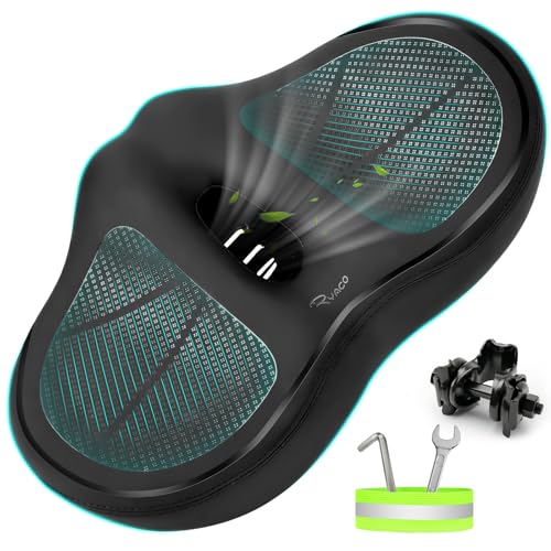 RYACO Noseless Bike Seat Cushion for Men Women Oversized Bike Seat Extra Comfort Seat Cushion for Exercise Road Stationary Electric Cruiser Bikes (Black)