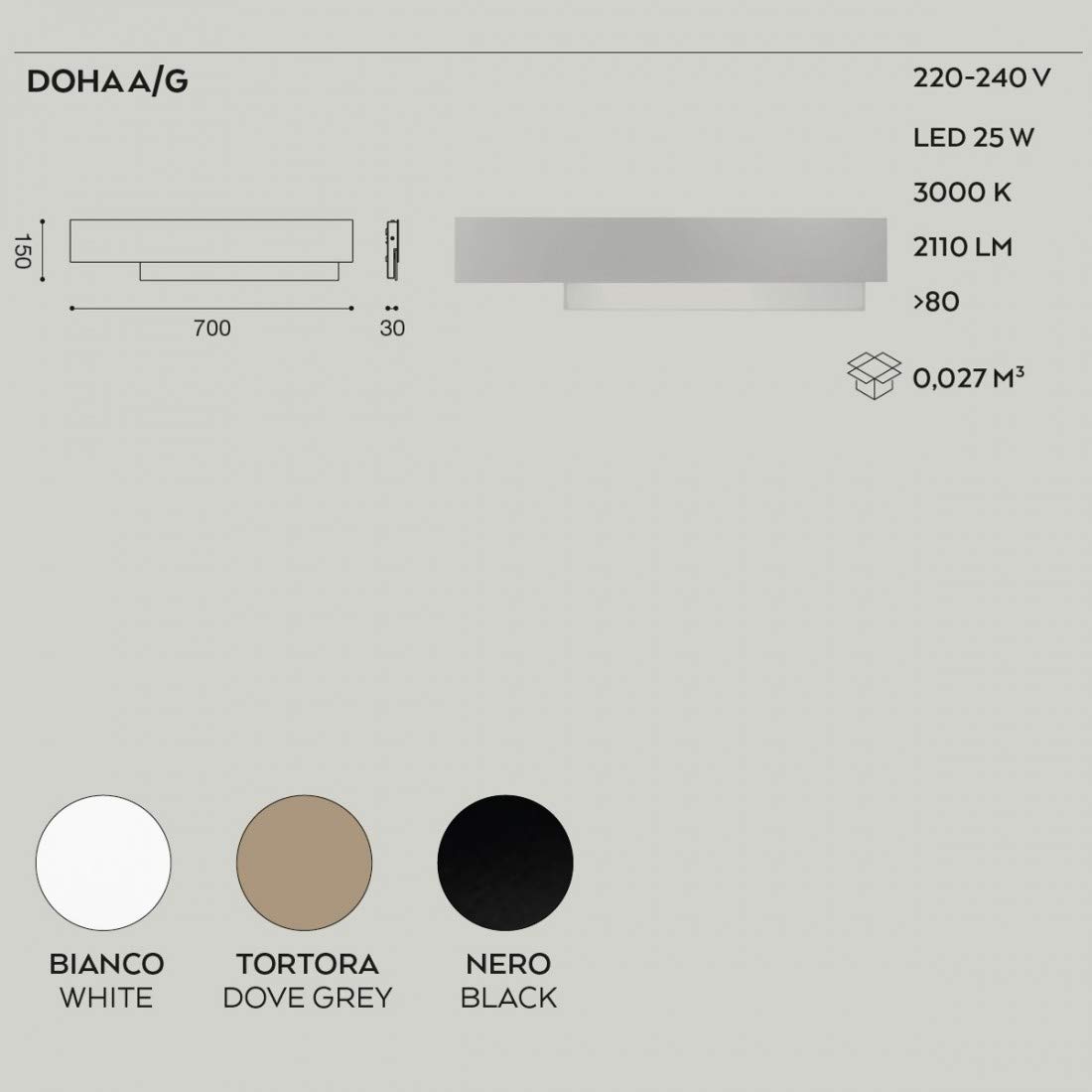 Aplique Ge-doha Ag 25w LED 2110lm 3000°k Negro Aluminio Metacrilato Lámpara Pared Moderna Rectangular Interior