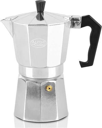 Alpine Cuisine Cafetera de café expreso de 9.7 onzas, 6 tazas de café expreso para cafetera clásica italiana y cubana, olla moka de aluminio, hace