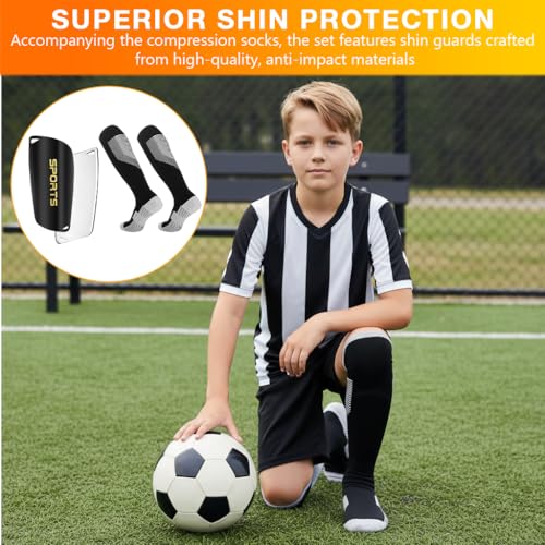 Image of Proberos Football Shin Guard & Socks Set for Kids, Light Weight & Breathable Socks, EVA Protective Cushion Shin Pads for for Football Games Matches, Training, Basketball, Baseball, Running, Size M