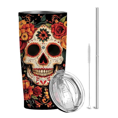 QruKinx Sugar Skull 20 oz Insulated Stainless Steel Tumbler, Day ...